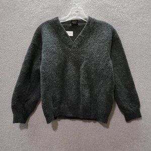 100% Alpaca Women Sweater‎ Small* Gray Crop V Neck Pullover READ